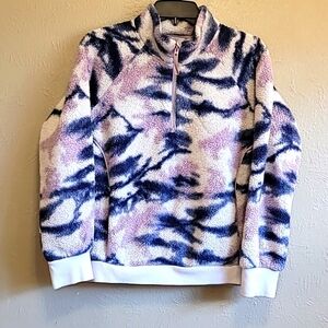 Athleta Girls Sherpa Half Zip Sweater watercolor‎ Soft collared Size: XL/14